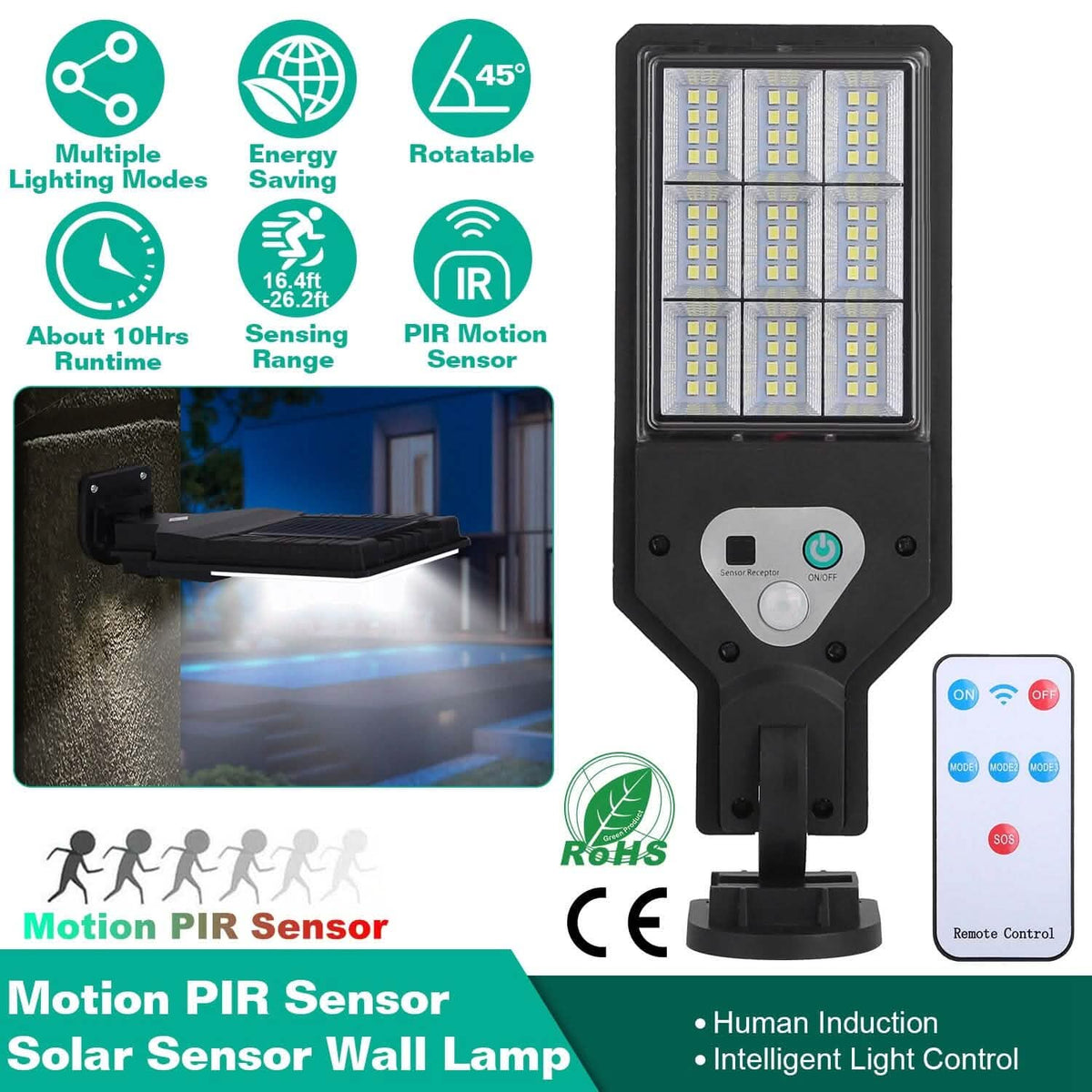 Solar Wall Light Outdoor Beads PIR Motion Sensor Remote Control Wireless Lamps Solar Outdoor Lights - Tophatter Daily Deals