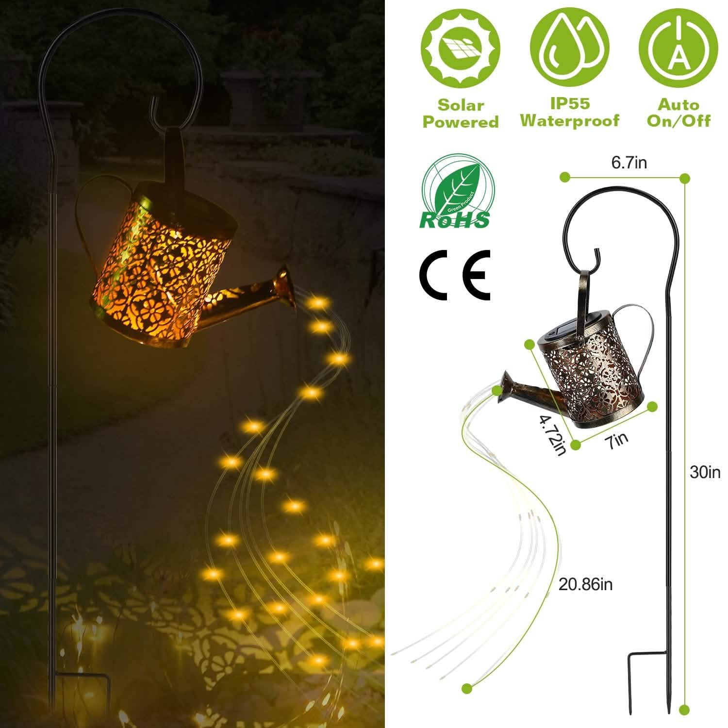 Solar Watering Can Powdered String Light Stake Garden & Patio - Tophatter Daily Deals