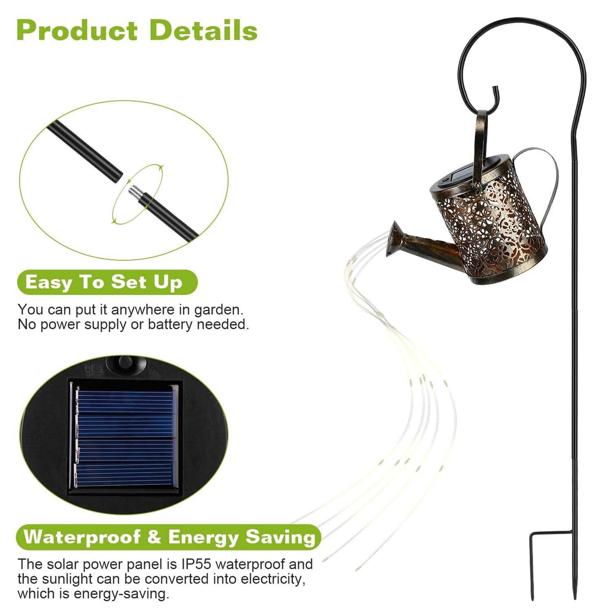 Solar Watering Can Powdered String Light Stake Garden & Patio - Tophatter Daily Deals