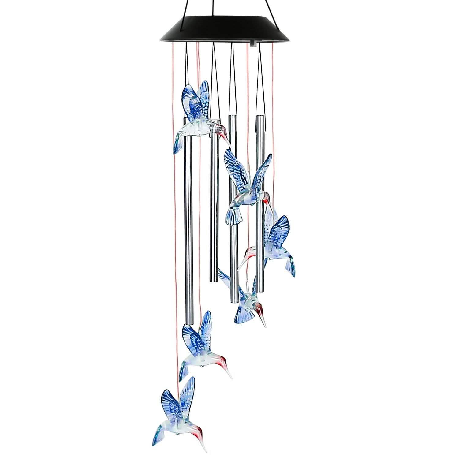 Solar Wind Chime Lights Blue Hummingbird Garden & Patio - Tophatter Daily Deals
