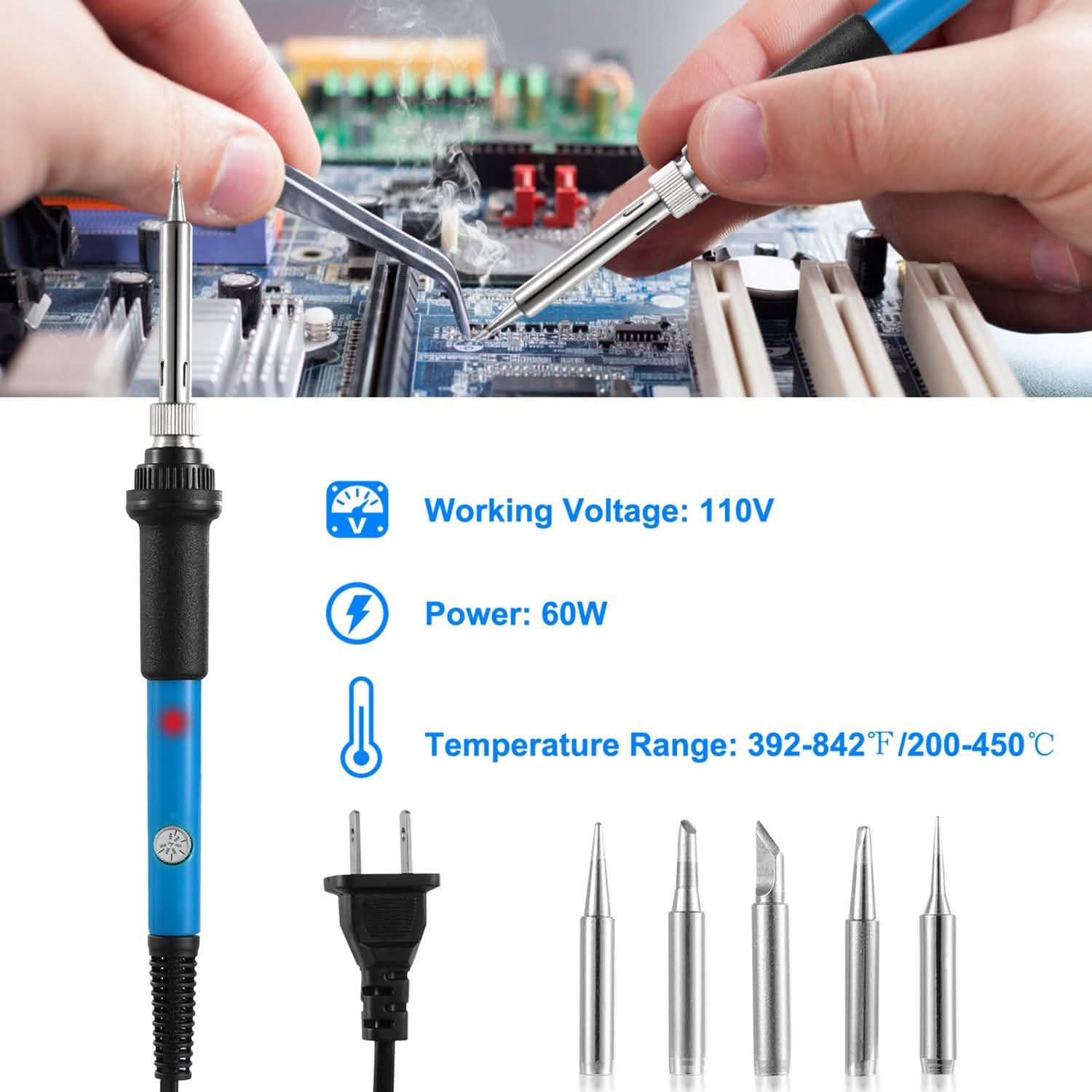 Soldering Iron 110V/60W Adjustable Temperature Home Improvement - Tophatter Daily Deals
