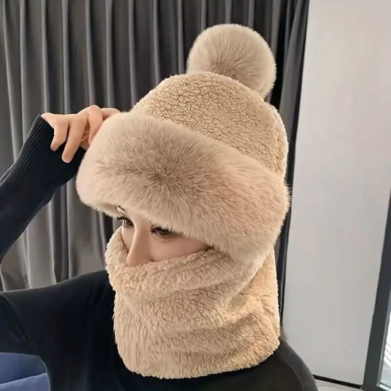 Solid Color Thickened Plush Neck Gaiter Mask Windproof Hooded Ear Protection Windproof Ski Hat Coffee Hats - Tophatter Daily Deals