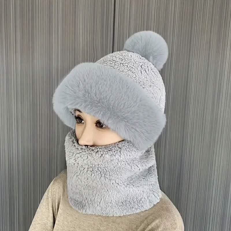 Solid Color Thickened Plush Neck Gaiter Mask Windproof Hooded Ear Protection Windproof Ski Hat Gray Hats - Tophatter Daily Deals