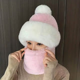 Solid Color Thickened Plush Neck Gaiter Mask Windproof Hooded Ear Protection Windproof Ski Hat Pink Hats - Tophatter Daily Deals