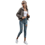 Solid Drawstring Hem Crop Teddy Jacket Women's Outerwear - Tophatter Daily Deals