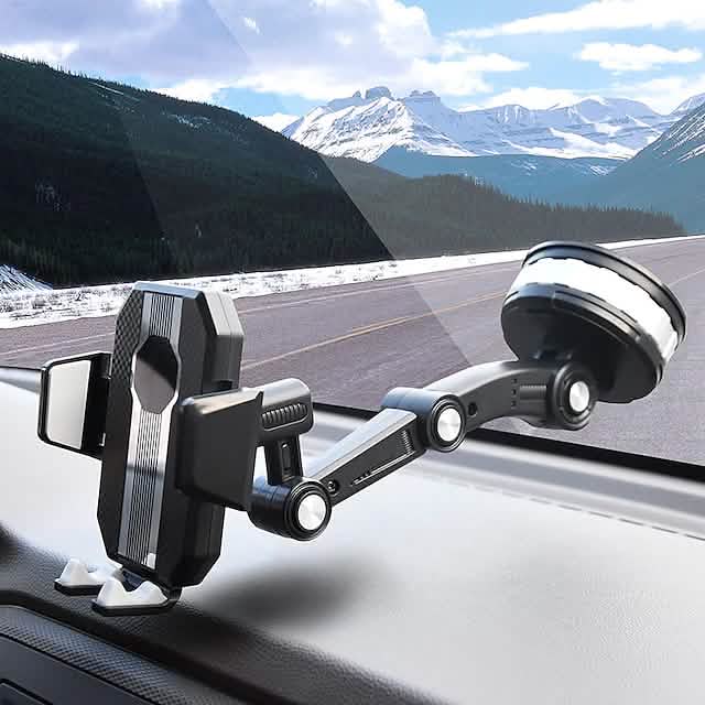 Solid & Durable Car Phone Holder Mount for Dashboard Windshield Long Arm Strong Suction Cell Phone Car Mount Phone Mounts & Holders - Tophatter Daily Deals