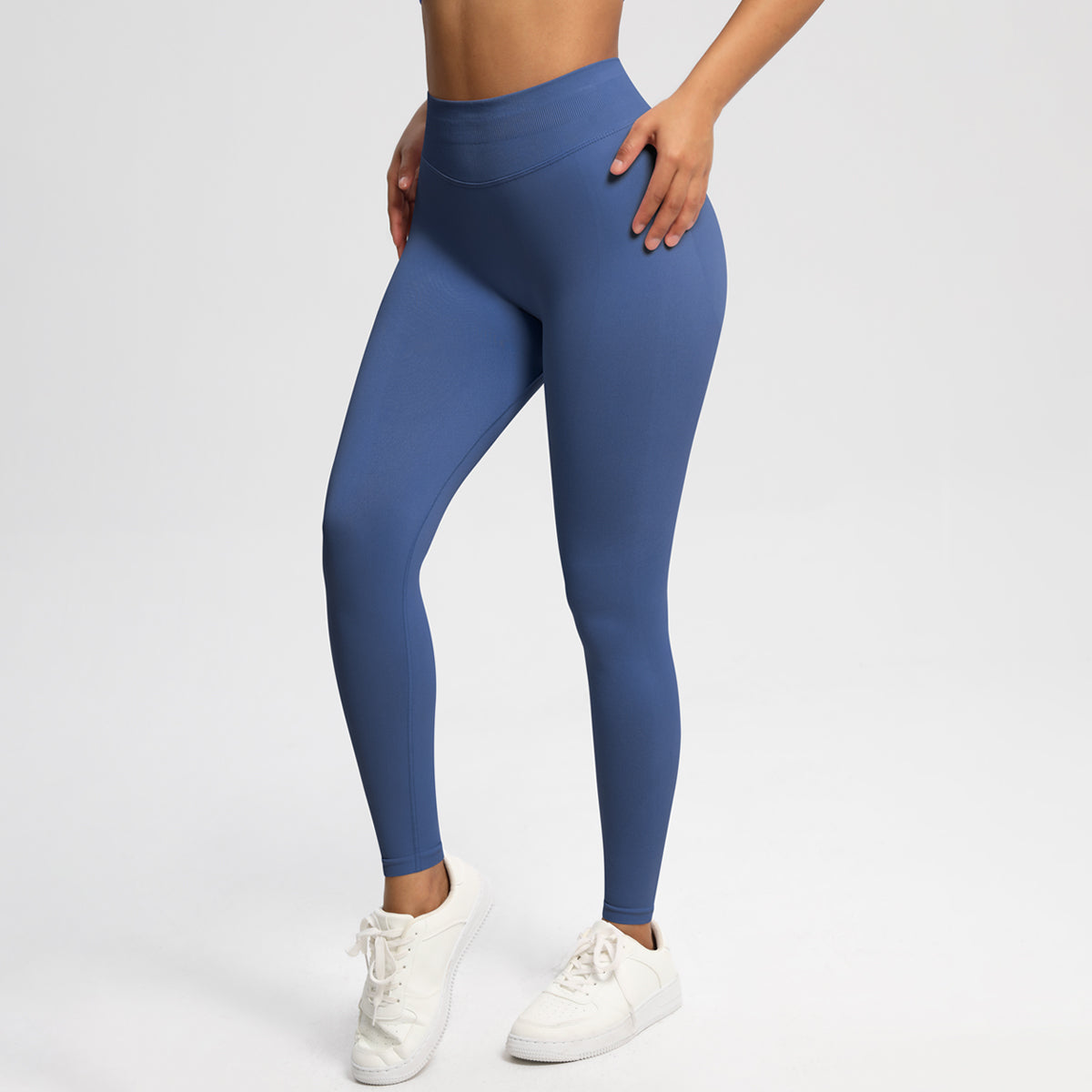 Women Solid High Waist Sports Leggings Blue Gray Leggings - Tophatter Daily Deals