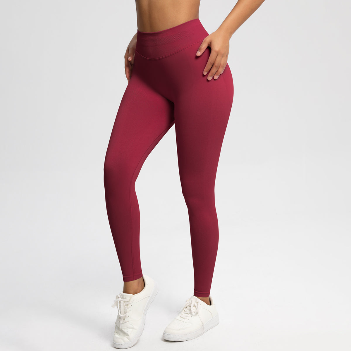 Women Solid High Waist Sports Leggings Burgundy Leggings - Tophatter Daily Deals