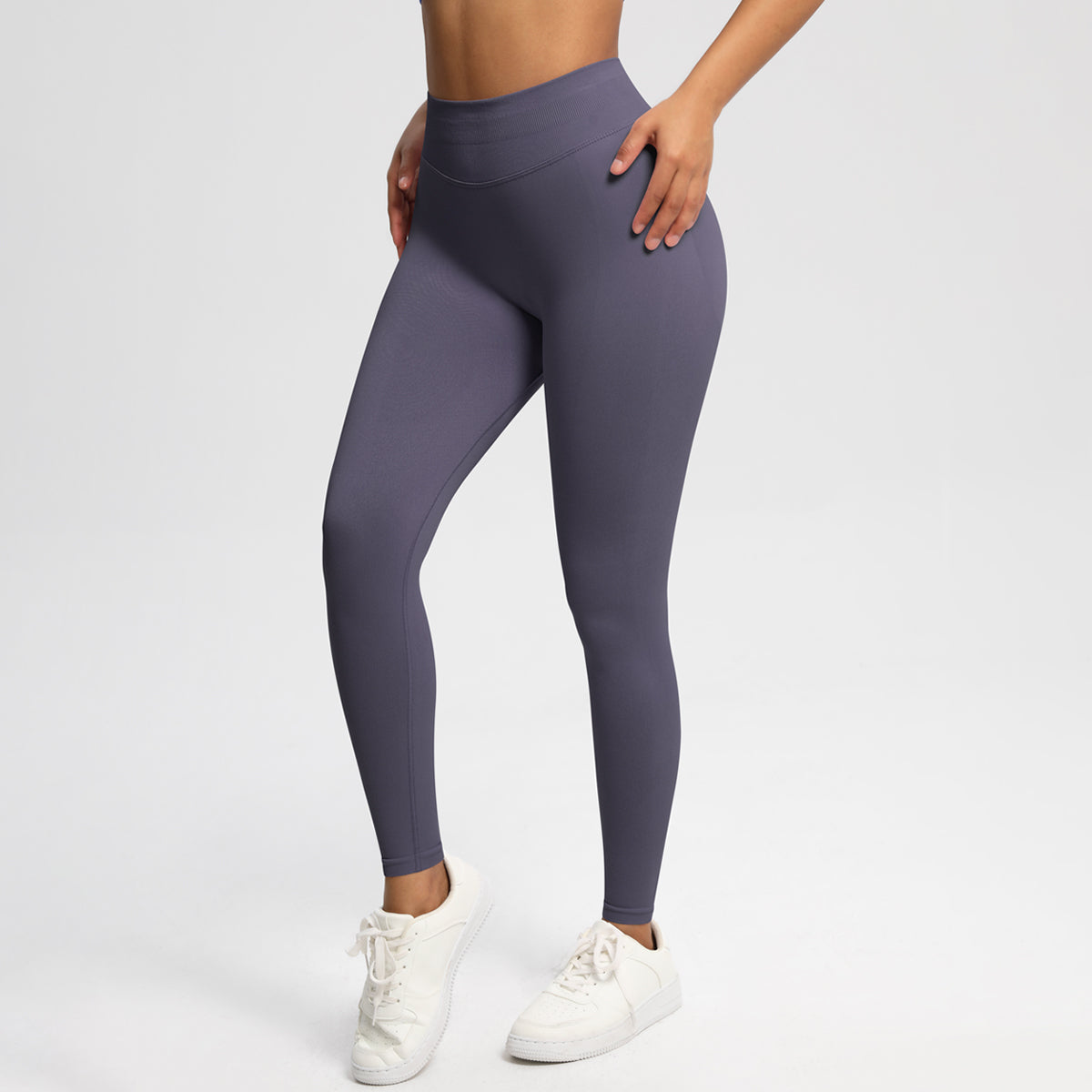 Women Solid High Waist Sports Leggings Grayish Purple Leggings - Tophatter Daily Deals
