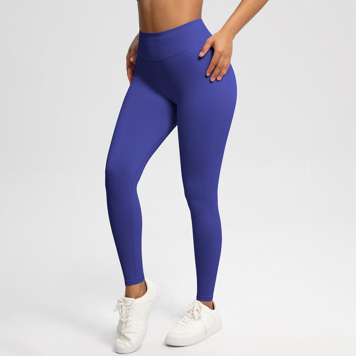 Women Solid High Waist Sports Leggings Indigo Blue Leggings - Tophatter Daily Deals