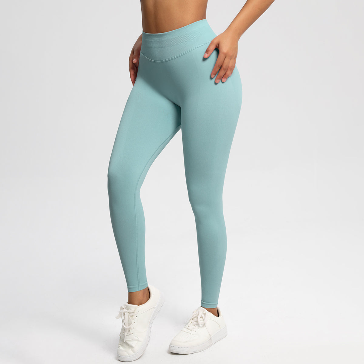 Women Solid High Waist Sports Leggings Light Green Leggings - Tophatter Daily Deals