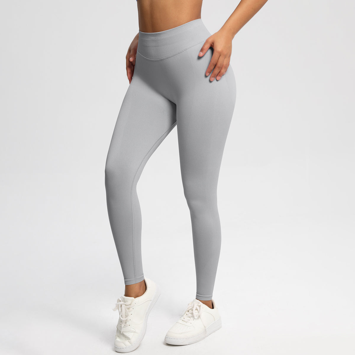 Women Solid High Waist Sports Leggings Light Grey Leggings - Tophatter Daily Deals