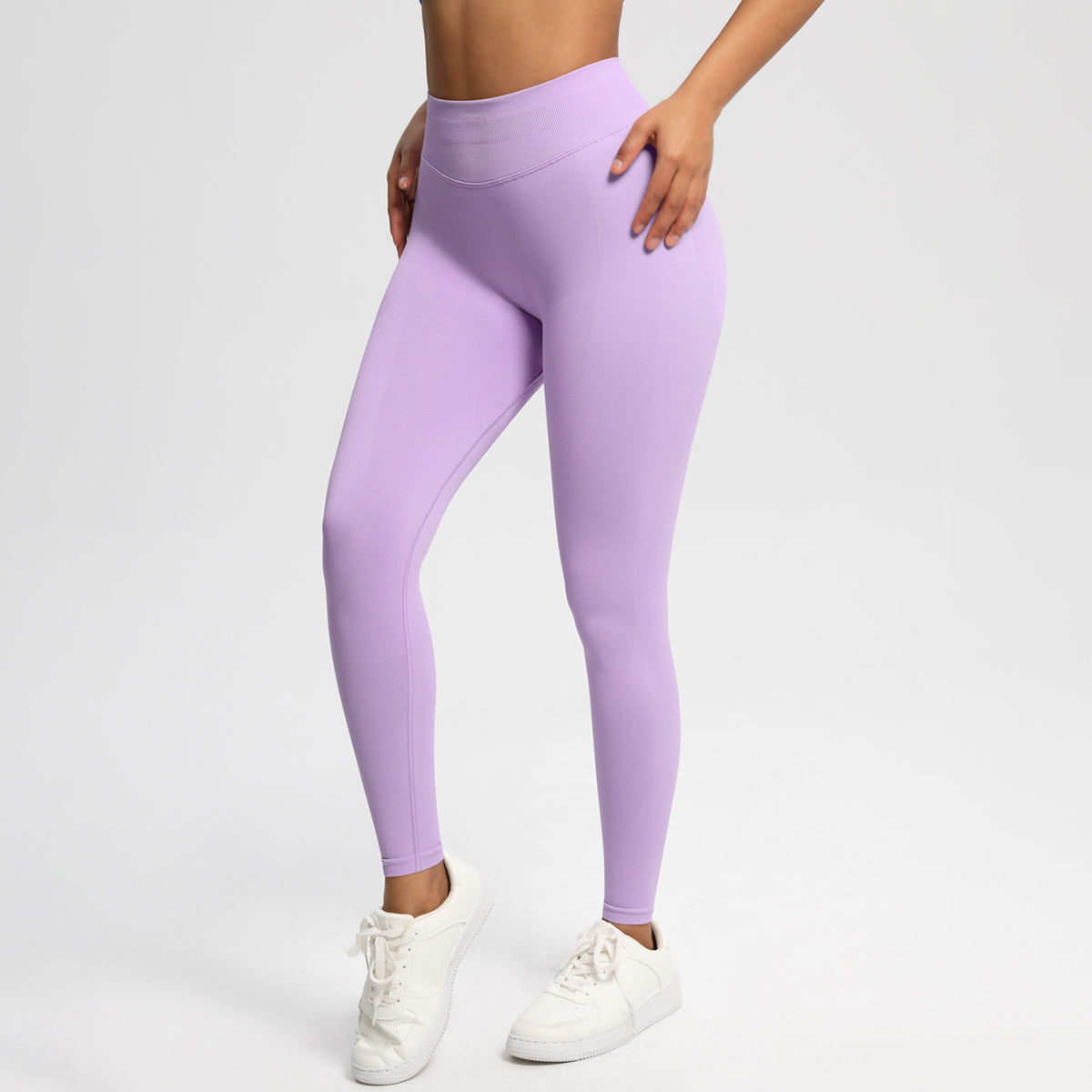 Women Solid High Waist Sports Leggings Light Purple Leggings - Tophatter Daily Deals