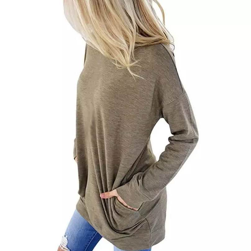 Solid Long Sleeve Shirt Beige Women's Tops - Tophatter Daily Deals