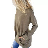 Solid Long Sleeve Shirt Beige Women's Tops - Tophatter Daily Deals