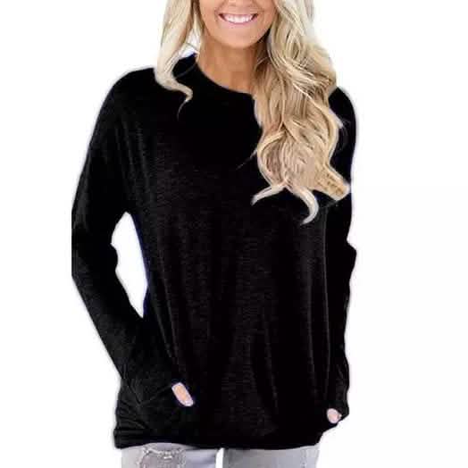 Solid Long Sleeve Shirt Black Women's Tops - Tophatter Daily Deals