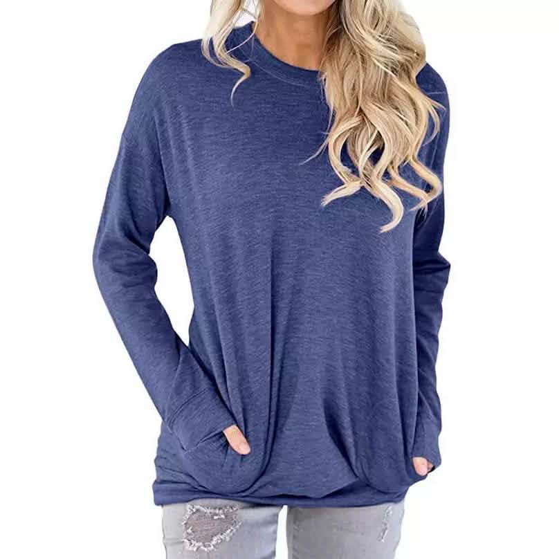 Solid Long Sleeve Shirt Blue Women's Tops - Tophatter Daily Deals