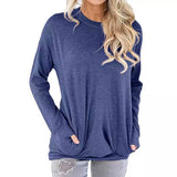 Solid Long Sleeve Shirt Blue Women's Tops - Tophatter Daily Deals