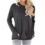 Solid Long Sleeve Shirt Dark Gray Women's Tops - Tophatter Daily Deals