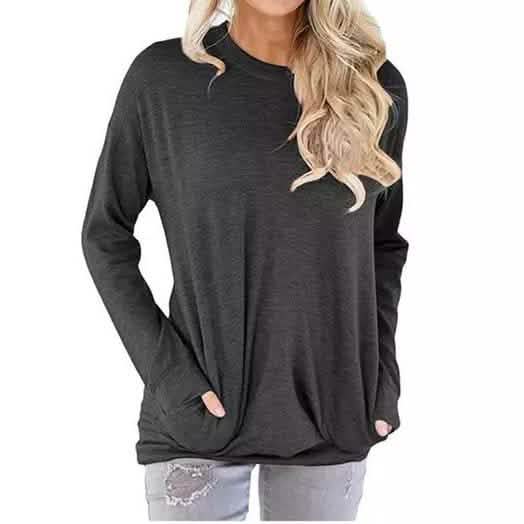 Solid Long Sleeve Shirt Dark Gray Women's Tops - Tophatter Daily Deals
