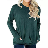Solid Long Sleeve Shirt Green Women's Tops - Tophatter Daily Deals