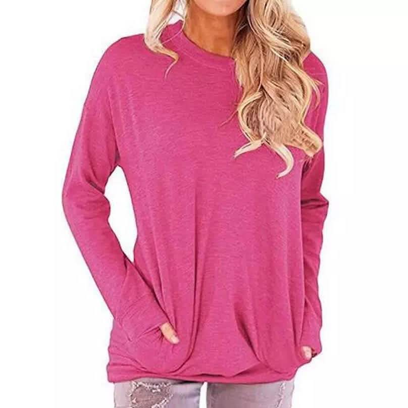 Solid Long Sleeve Shirt Pink Women's Tops - Tophatter Daily Deals