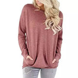 Solid Long Sleeve Shirt Red Women's Tops - Tophatter Daily Deals