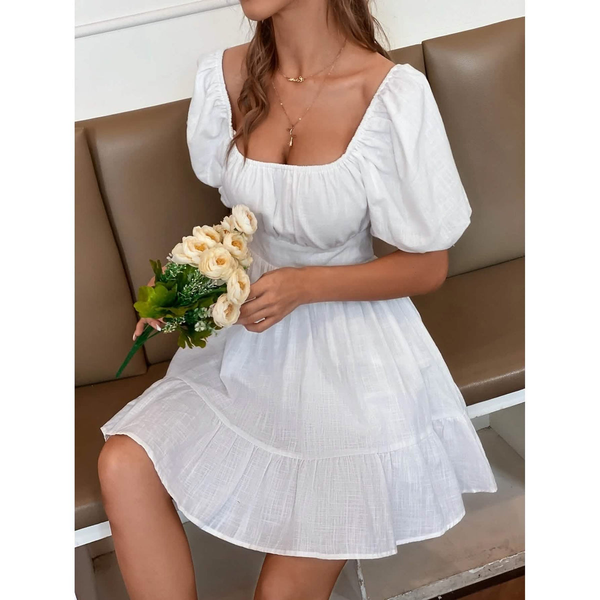Solid Tie Back Flounce Hem Dress Women's Dresses - Tophatter Daily Deals