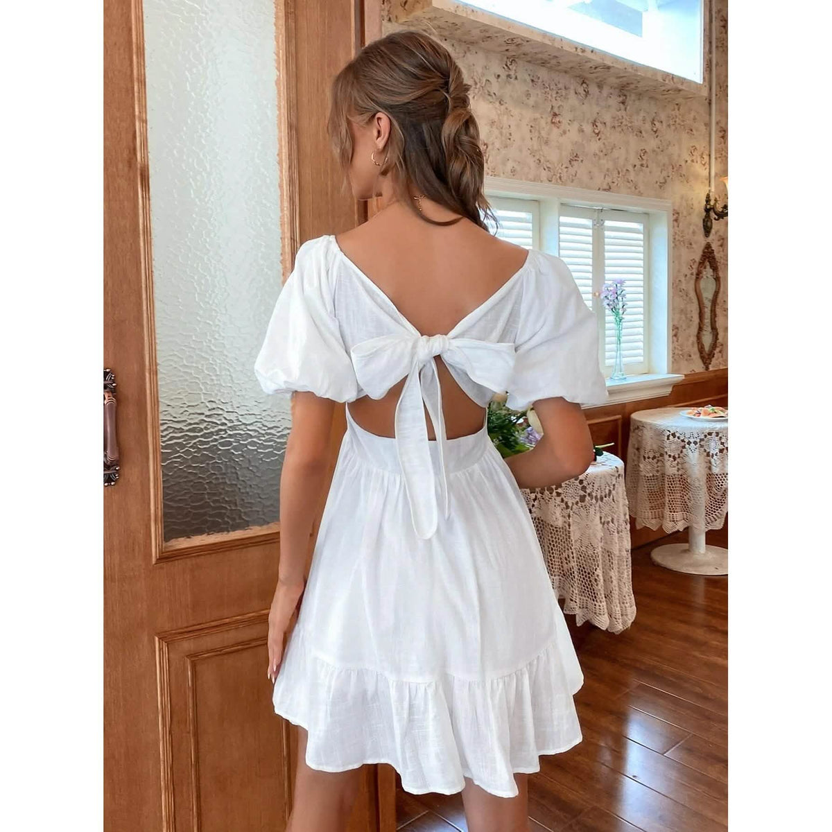 Solid Tie Back Flounce Hem Dress Women's Dresses - Tophatter Daily Deals