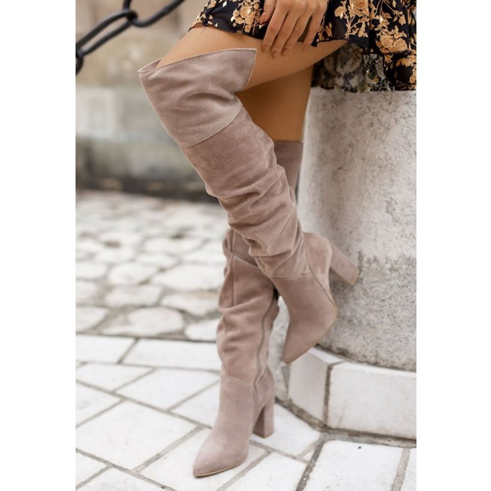 Supportive Women Thigh-High Boots - Slouchy, Suede Autumn Light Gray - Tophatter Daily Deals