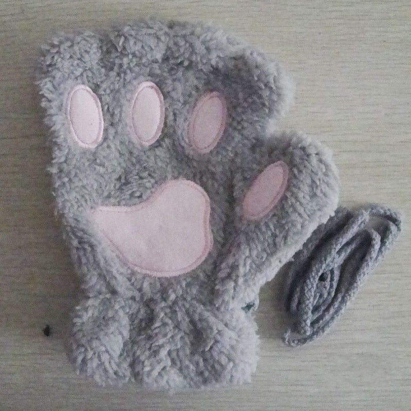 Soft Cozy Women Fingerless Gloves - Cat-Claw Fleece Winter Gray - Tophatter Daily Deals
