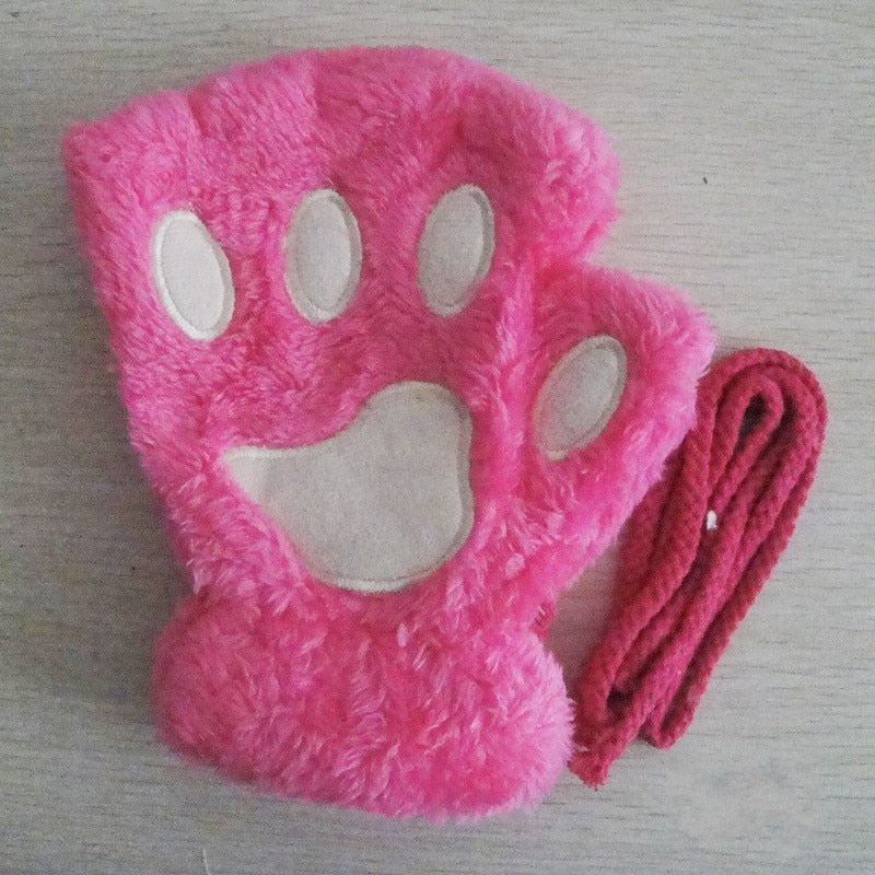 Soft Cozy Women Fingerless Gloves - Cat-Claw Fleece Winter Pink - Tophatter Daily Deals