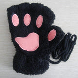 Soft Cozy Women Fingerless Gloves - Cat-Claw Fleece Winter Black - Tophatter Daily Deals