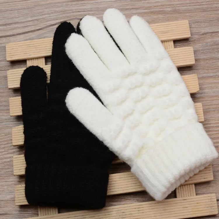 Stretchy Womens Knit Gloves - Stretch-Fitted, Wool Blend - Tophatter Daily Deals