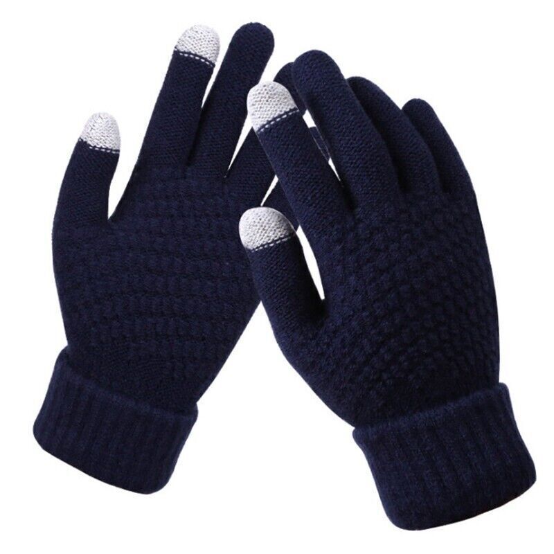 Stretchy Womens Knit Gloves - Stretch-Fitted, Wool Blend Dark Blue - Tophatter Daily Deals