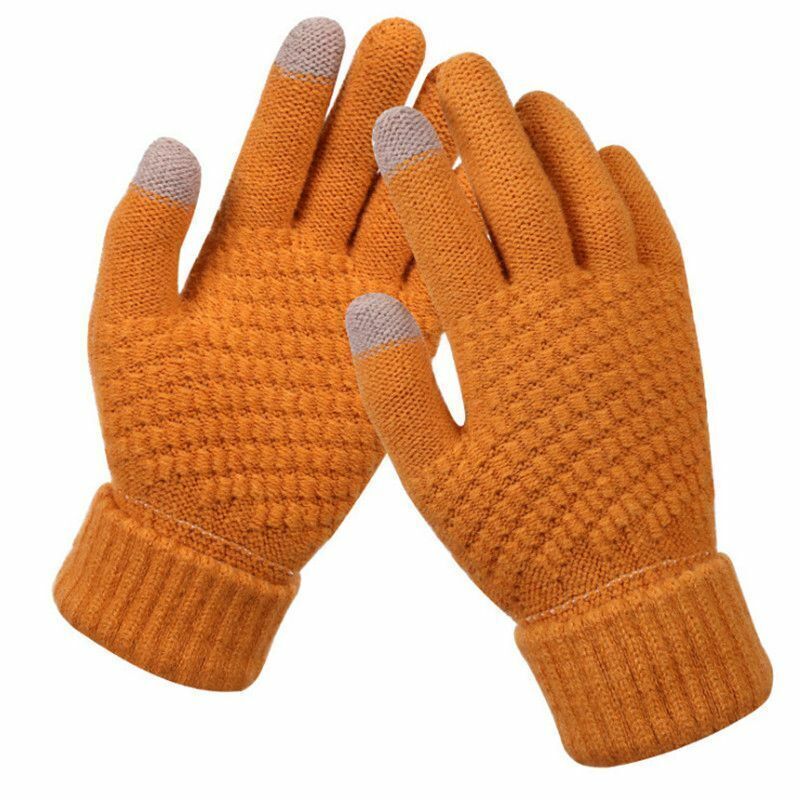 Stretchy Womens Knit Gloves - Stretch-Fitted, Wool Blend Yellow - Tophatter Daily Deals