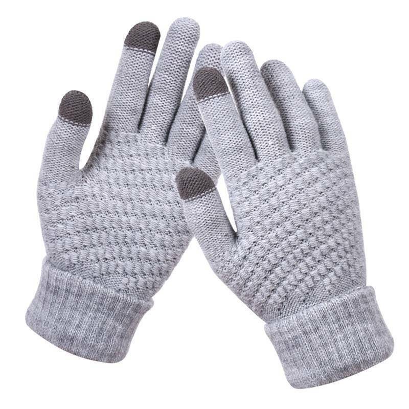 Stretchy Womens Knit Gloves - Stretch-Fitted, Wool Blend Gray - Tophatter Daily Deals