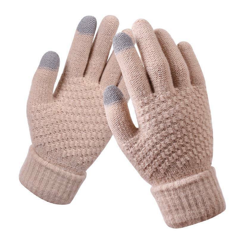 Stretchy Womens Knit Gloves - Stretch-Fitted, Wool Blend Khaki - Tophatter Daily Deals