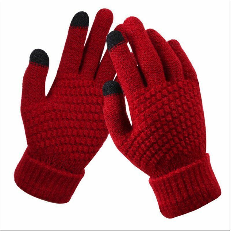 Stretchy Womens Knit Gloves - Stretch-Fitted, Wool Blend Rood - Tophatter Daily Deals