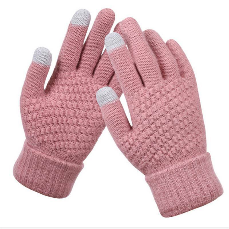 Stretchy Womens Knit Gloves - Stretch-Fitted, Wool Blend Pink - Tophatter Daily Deals