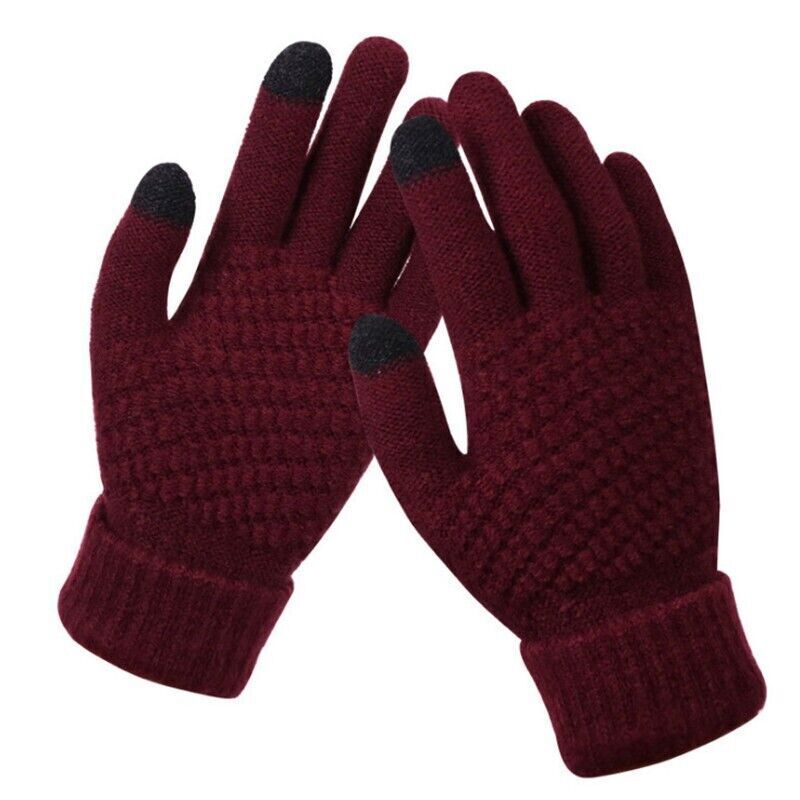 Stretchy Womens Knit Gloves - Stretch-Fitted, Wool Blend Wine - Tophatter Daily Deals