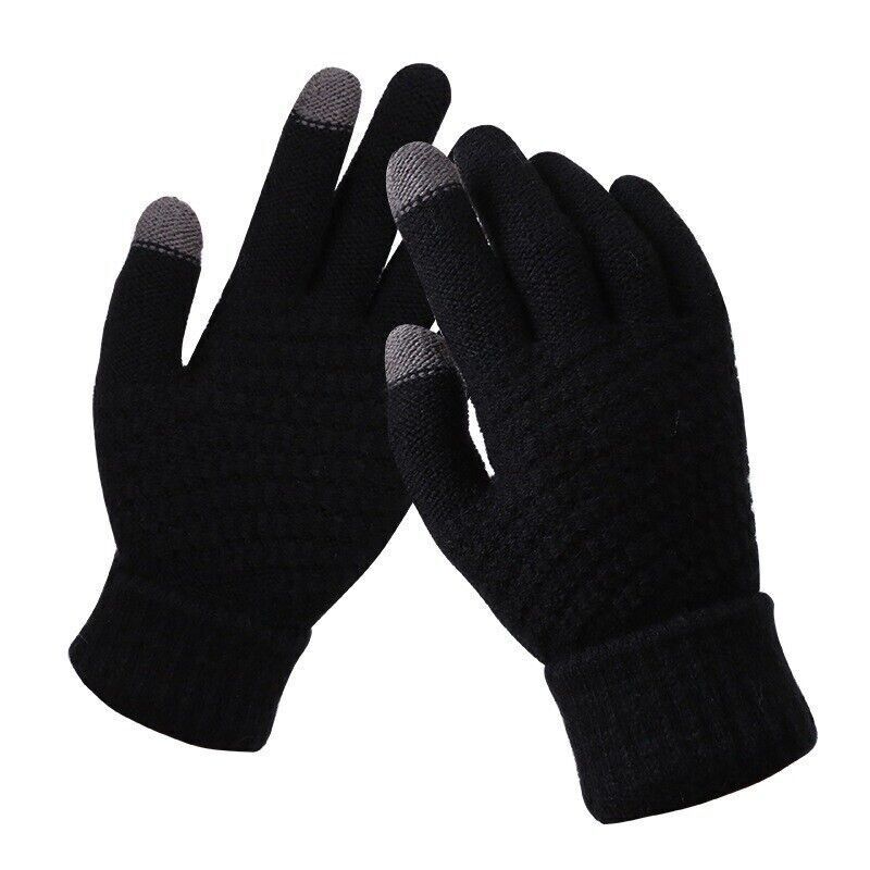 Stretchy Womens Knit Gloves - Stretch-Fitted, Wool Blend Black - Tophatter Daily Deals