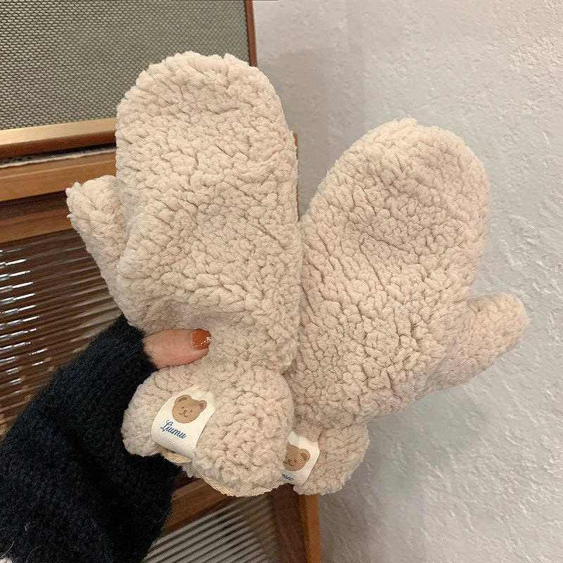 Warm Women’s Teddy Mittens - Chunky Sherpa Plush, Winter Beige A - Tophatter Daily Deals