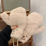Warm Women’s Teddy Mittens - Chunky Sherpa Plush, Winter Beige B - Tophatter Daily Deals
