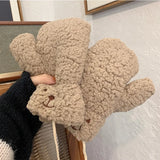 Warm Women’s Teddy Mittens - Chunky Sherpa Plush, Winter Khaki B - Tophatter Daily Deals