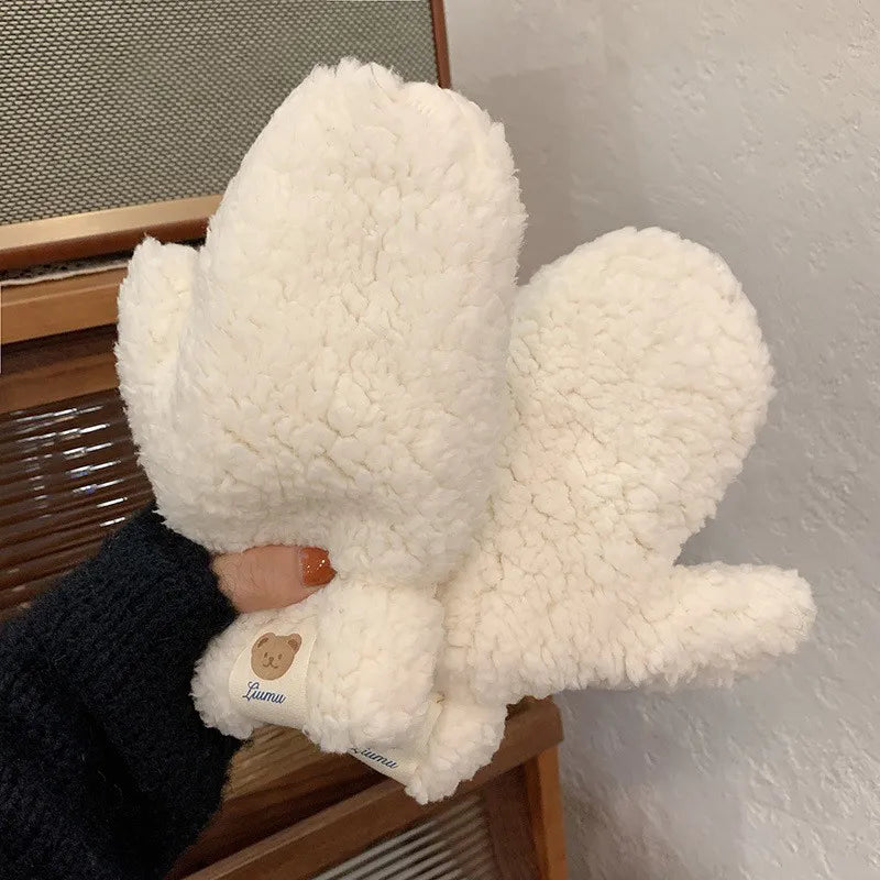 Warm Women’s Teddy Mittens - Chunky Sherpa Plush, Winter Wit B - Tophatter Daily Deals