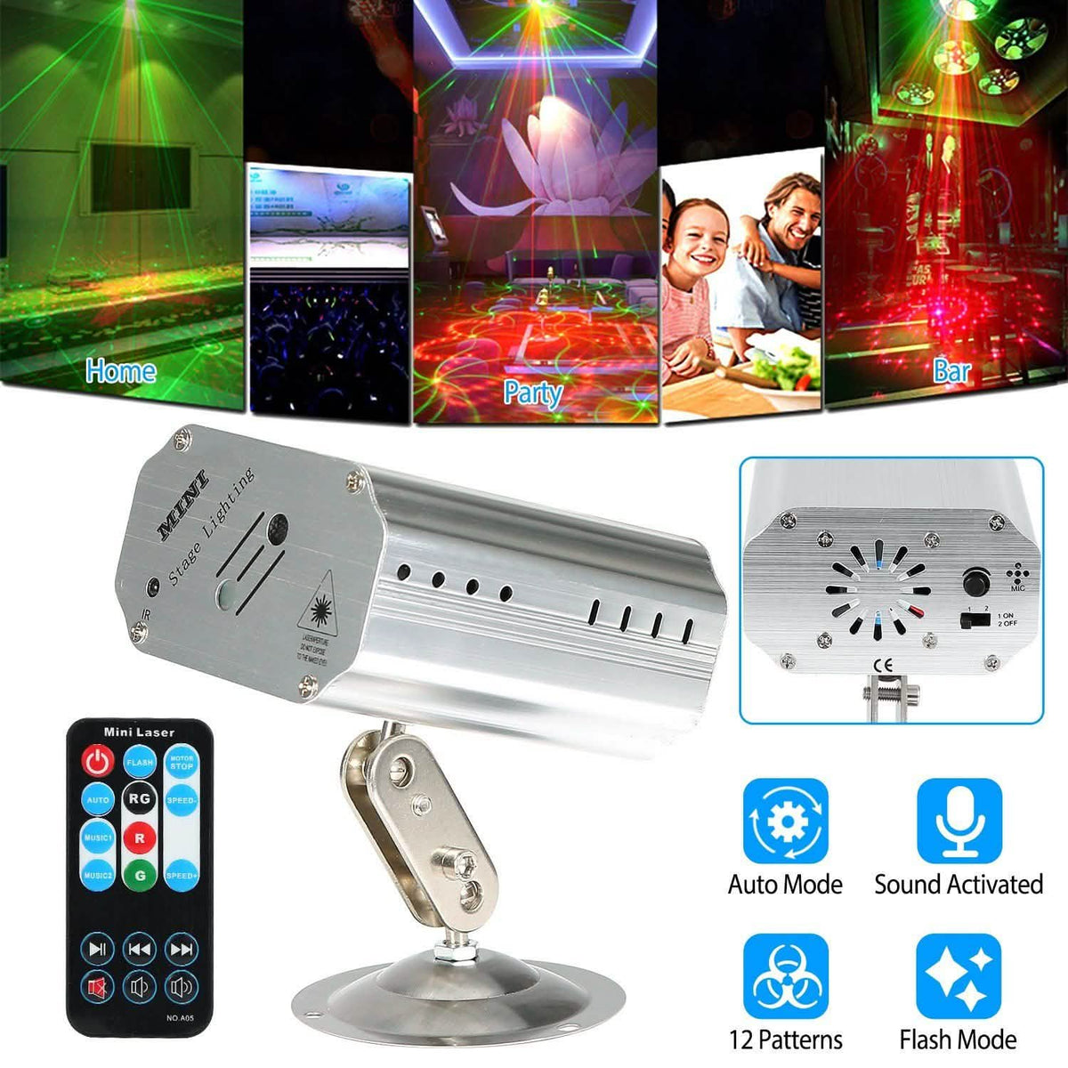 Sound Activated LED Projected Laser Patterns Indoor Lighting - Tophatter Daily Deals