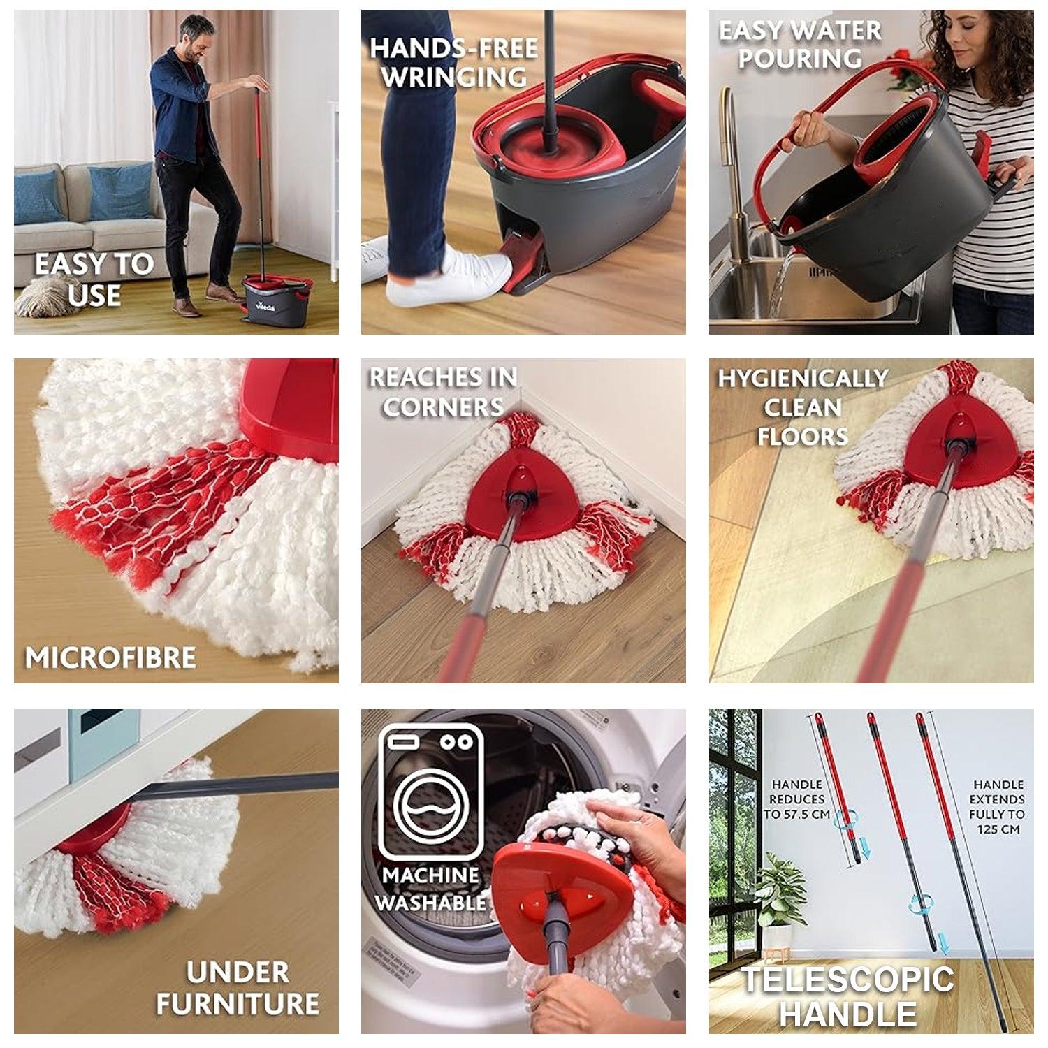Spinning Mop With Bucket - Turbo Microfibre Mop and Bucket Set with Extra 2-in-1 Head Replacement Household - Tophatter Daily Deals
