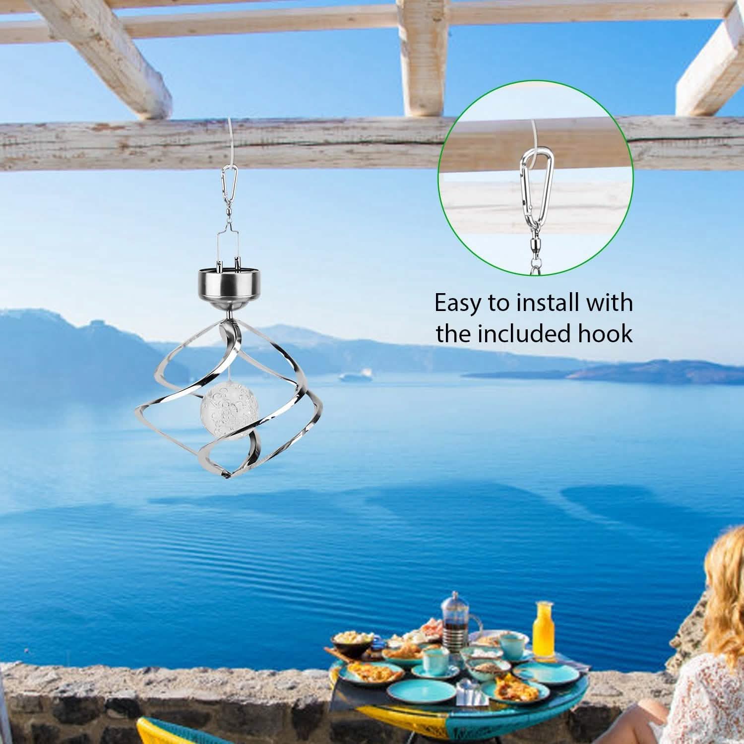 Spiral Spinner Solar Lights Wind Chime LED Outdoor Lighting - Tophatter Daily Deals