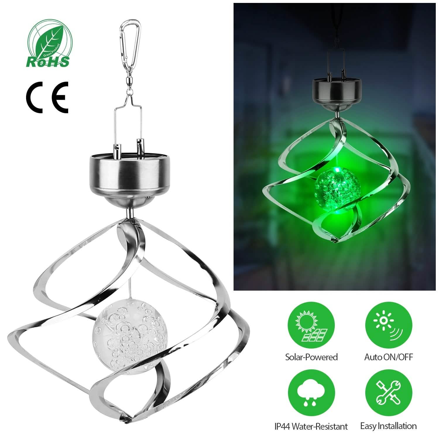 Spiral Spinner Solar Lights Wind Chime LED Outdoor Lighting - Tophatter Daily Deals